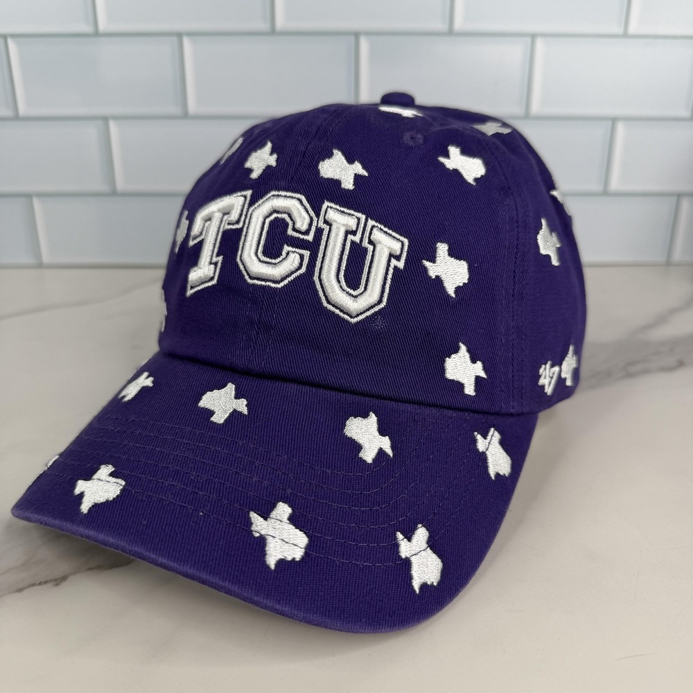 TCU Horned Frogs Hat Cap Strap Back Womens One Size Purple Texas Print 47 NWOT